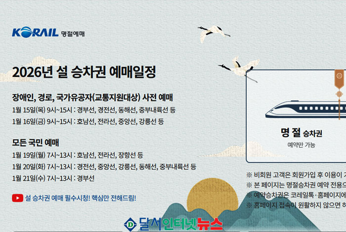 코레일, 2026년 설 연휴 승차권 예매 일정 발표!